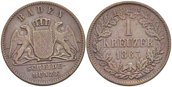 Баден 1 крейцер 1863 Великий Герцог Фридрих I (1856-1907) КМ 242 медь 117-831