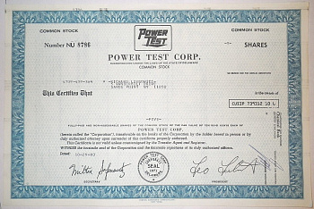 США, Power Test Corp. 5 акций 1980 бумага 8805-30-1