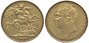 Великобритания 2 фунта 1823 Георг IV KM 690, Spink 3798 золото 00-000-00