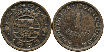 Португальская Ангола 1 эскудо 1963 KM 76 бронза 33-913