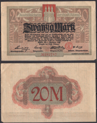 Германия, Альтона 20 марок 1918 DeNG 3 012.08-012.10 бумага 2192-57-1-2
