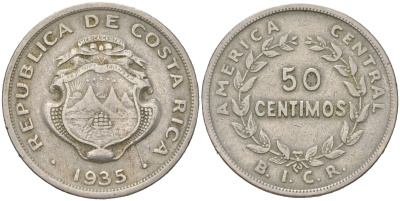 Коста-Рика 50 сентимо 1935 KM 172 медно-никель 4620-1125