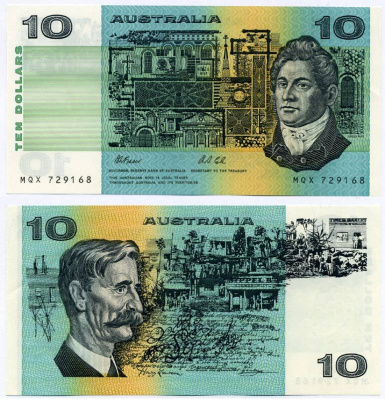 Австралия 10 долларов 1974-1991 Говард Гринуэй, signatures: Fraser & Cole Pick 45 g бумага UNC (пресс) 00-00