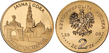 Польша 2 злотых 2009 MW, серия города Польши, Ченстохова, Ясна гора (Czestochowa, Jasna Gora) KM 709 нордик UNC 4676-536