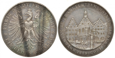 Франкфурт 1 талер 1863 Ассамблея Принцев KM 372, AKS 45, Jaeger 52, Thun 147, Kahnt 172, Davenport 654 серебро 00-803-14