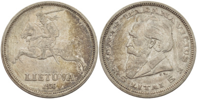 ЛИТВА 5 ЛИТОВ 1935 БАСАНАВИЧУС KM 36 серебро 88-911