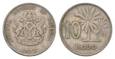 Нигерия 10 кобо 1973 пальмы KM 10.1 медно-никель 4673-1254