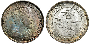 Гонконг 10 центов 1902 Эдуард VII (1901-1910) KM 13 серебро UNC 91-923