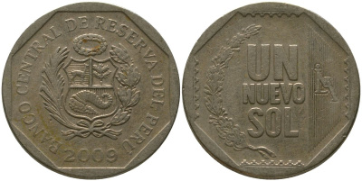 Перу 1 соль 2009 LIMA KM 308.4, Schon 107 медь цинк никель 4543-431