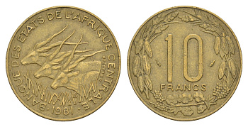 Центральная Африка (BEAC) 10 франков 1981 KM 9 медь алюминий никель 4650-313