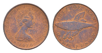 Остров Мэн 1/2 пенни 1976 Елизавета II (1952-2022) KM 32 бронза 4651-347