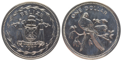 Белиз 1 доллар 1977 FM, тираж 1.770 экземпляров KM 43 медно-никель BU 00-1067-7-61