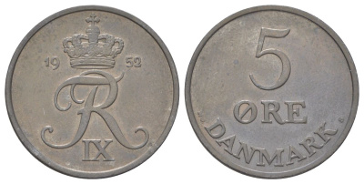 Дания 5 эре 1952 N; S, Фредерик IX (1947-1972) KM 843.1 цинк 4628-935