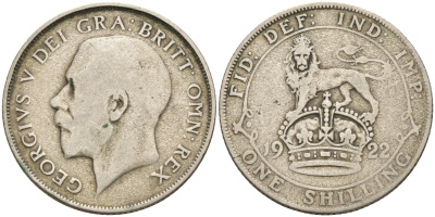 Великобритания 1 шиллинг 1922 Георг V (1910-1936) KM 816a, Spink 4023А серебро 4595-856
