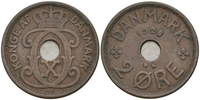 Дания 2 эре 1928 Кристиан X (1912-1947) KM 827 бронза 4147-448