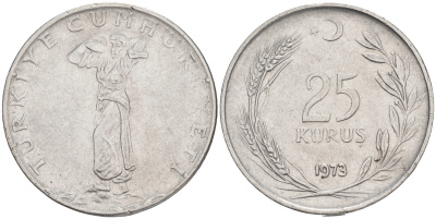 Турция 25 курушей 1973 KM 892.3 нержавеющия сталь4561-651