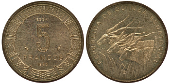 Экваториальная Гвинея 5 франков 1985 PROBA, ESSAI KM E28 алюмаиниевая бронза UNC 603-235