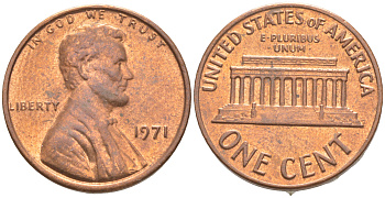 США 1 ЦЕНТ 1971 ЛИНКОЛЬН KM 201 медь цинк UNC 187-615