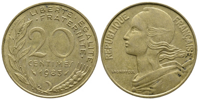 ФРАНЦИЯ 20 САНТИМОВ 1983 KM 930 медь алюминий никель 93-1343