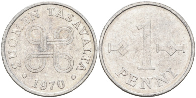 Финляндия 1 пенни 1970 KM 44а алюминий 4564-859