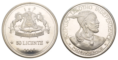 Лесото 50 лисенте 1966 Независимость KM 4 серебро PROOF 413-3342