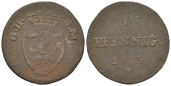 Гессен-Дармштадт 1 пфенниг 1819 Луи I (1806-1830) KM 280 бронза 4615-769