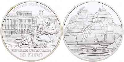 Австрия 10 евро 2003 Дворец Шенбрунн, здание парламента KM 3106 серебро PROOF 1087-3-62
