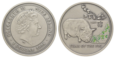 Ниуэ 1 доллар 2006 Китайский гороскоп - год свиньи, тираж 5.000 экземпляров KM 331 серебро BU 1527-1312