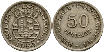 Ангола 50 сентаво 1950 300 лет революции 1648 года KM 72 никель бронза 4121-1147