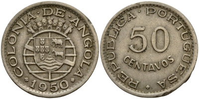 Ангола 50 сентаво 1950 300 лет революции 1648 года KM 72 никель бронза 4121-1147