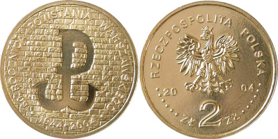 Польша 2 злотых 2004 MW, 60 лет Варшавскому восстанию 1944 года KM 496 нордик  UNC  3996-136