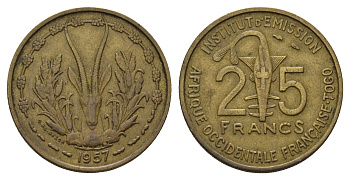 Французская Западная Африка 25 франков 1957 KM 9 медь алюминий 57-353