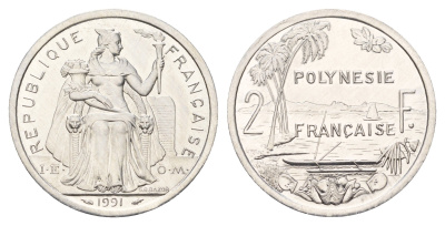 Французская Полинезия 2 франка 1991 KM 10 алюминий UNC 179-921