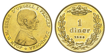 Андорра 1 динер 1986 KM 35 латунь BU 1528-834