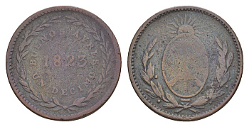 Аргентина, Буэнос-Айрес 1/10 реала 1823 KM 1 медь 1519-115