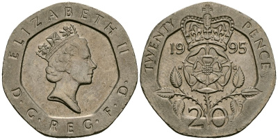 Великобритания 20 пенсов 1995 Елизавета II (1952-2022) KM 939, Spink 4361 (G2) медно-никель 4544-126