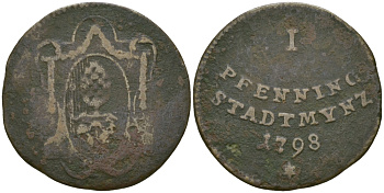 Аугсбург 1 пфенниг 1798 KM 189 медь 99-836