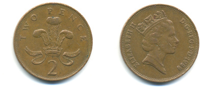 Великобритания 2 пенса 1988 Елизавета II (1952-2022) KM 936, Spink 4376 (C3) бронза 177-832