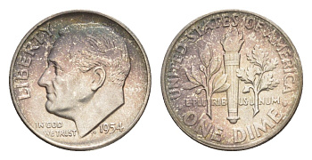 США 1 дайм (10 центов) 1954 KM 195 серебро aUNC 4639-226