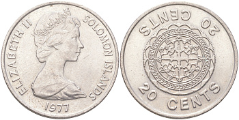 Соломоновы Острова 20 центов 1977 KM 5 медно-никель aUNC 4620-1052