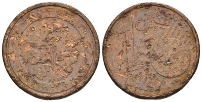 ФРГ 1 евроцент  2002 F KM 207 сталь плакированная медью 4609-331