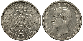 Бавария 2 марки 1899 D, Отто (1886-1913) Weege 44, J. 45, KM 511 серебро 413-5814