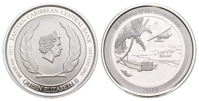 Восточные Карибы - Сент-Винсент и Гренадины 2 доллара 2019 Гидросамолёт KM 22 серебро BU 11-148-44