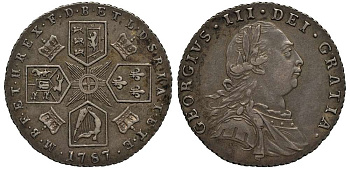 Великобритания 6 пенсов 1787 Георг III (1760-1820) KM 606, Spink 3748 серебро 413-2515