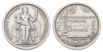 Французская Океания 2 франка 1949 год-тип KM 3 алюминий 1518-1134