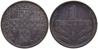 Португалия 1 эскудо 1970 KM 597 бронза 4148-426