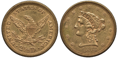США 2 1/2 доллара 1873 голова Свободы золото 00-000-00