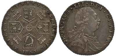 Великобритания 6 пенсов 1787 Георг III (1760-1820) KM 606, Spink 3748 серебро 413-2515