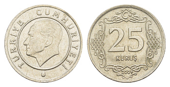 Турция 25 курушей 2009 KM 1242 медно-никель UNC 39-253