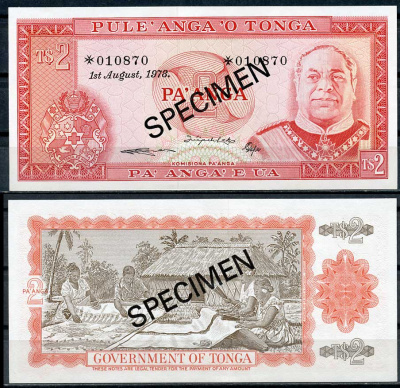Тонга 1, 2, 5 и 10 паанга 1978 образец, Specimen, № 010870 Pick 19 s, 20 s, 21 s, 22 s  бумага  UNC (пресс) 451-4-2